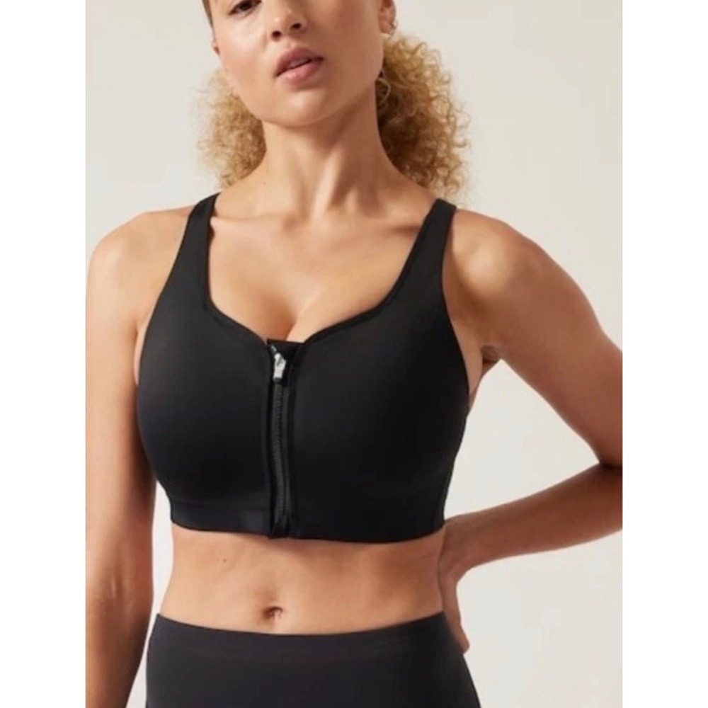 Athleta Advance Zip-Front Sports Bra Blacl 36DD